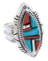 Southwest Turquoise Coral Inlay Jewelry Ring Size 4-3/4 BW67011
